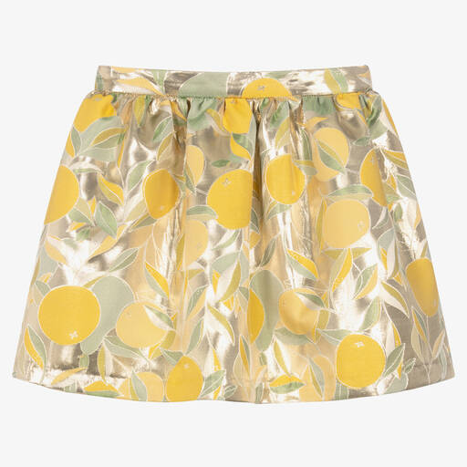 Hucklebones London-Girls Gold Lamé Jacquard Skirt | Childrensalon Outlet