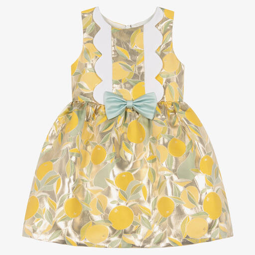 Hucklebones London-Girls Gold Lamé Lemon Dress | Childrensalon Outlet