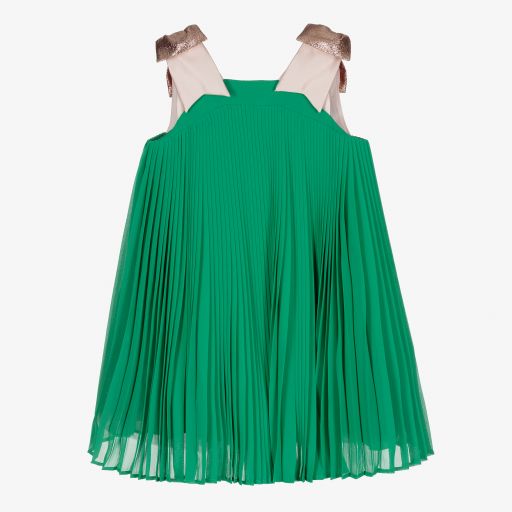 Hucklebones London-Robe verte plissée Fille  | Childrensalon Outlet