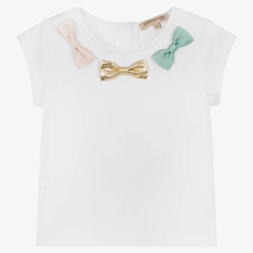 Hucklebones London-Girls Ivory Cotton & Modal T-Shirt | Childrensalon Outlet