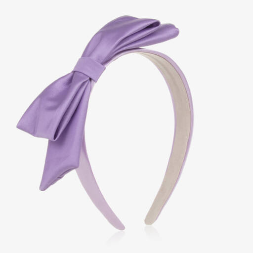 Hucklebones London-طوق رأس ساتان بلون الخزامى للبنات مع فيونكة | Childrensalon Outlet