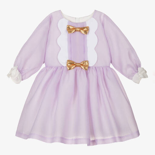 Hucklebones London-Girls Lilac Crêpe Bow Dress | Childrensalon Outlet