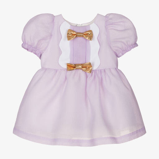 Hucklebones London-Girls Lilac Crêpe Bow Dress | Childrensalon Outlet