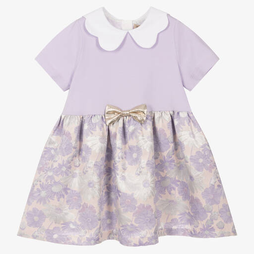 Hucklebones London-فستان جاكارد لون بنفسجي بطبعة ورود | Childrensalon Outlet