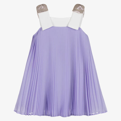 Hucklebones London-Girls Lilac Purple Pleated Chiffon Dress | Childrensalon Outlet
