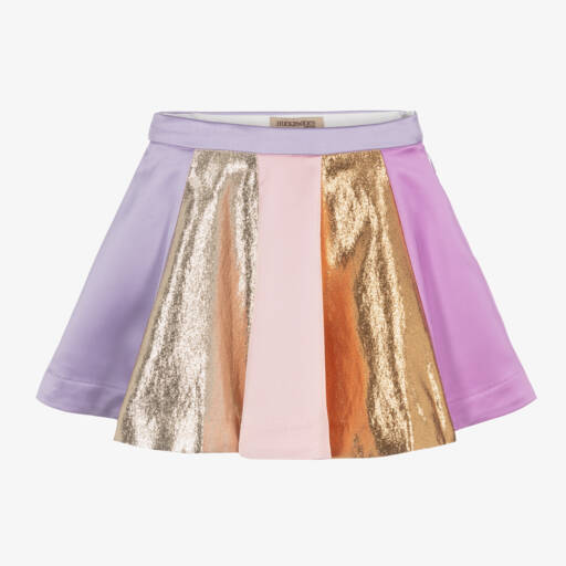 Hucklebones London-Girls Lilac Satin Skirt with Glitter Stripes | Childrensalon Outlet