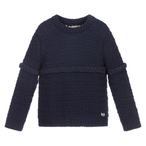 Hucklebones London-Girls Navy Blue Wool Sweater | Childrensalon Outlet