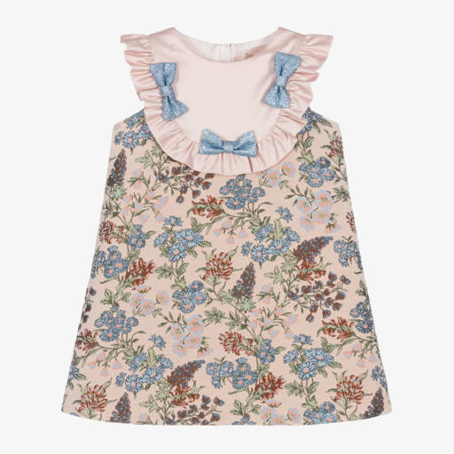 Hucklebones London-Girls Pink Blossom Brocade Bow Gown | Childrensalon Outlet