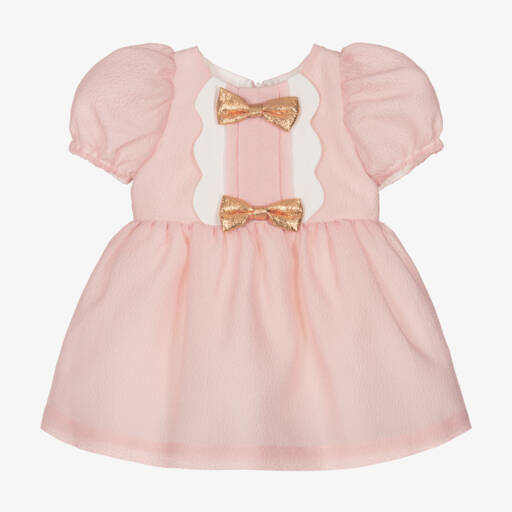 Hucklebones London-Girls Pink Crêpe Bow-Embellished Dress | Childrensalon Outlet