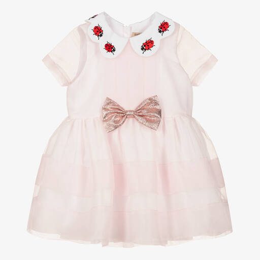 Hucklebones London-Girls Pink Organza Ladybird Dress | Childrensalon Outlet
