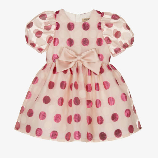 Hucklebones London-Girls Pink Polka Dot Organza Dress | Childrensalon Outlet