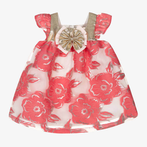 Hucklebones London-فستان جاكار وردي للبنات مزين بالورود | Childrensalon Outlet
