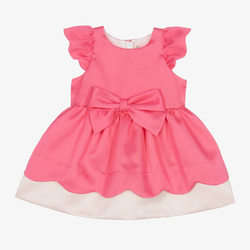 Hucklebones London-فستان أطفال بناتي تفتا وساتان لون زهري داكن | Childrensalon Outlet