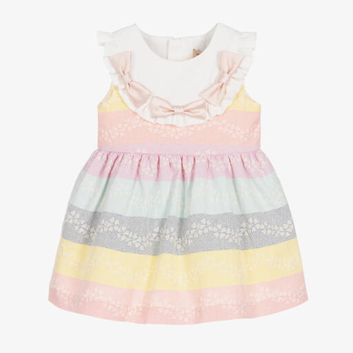 Hucklebones London-Girls Pink Striped Jacquard Dress | Childrensalon Outlet