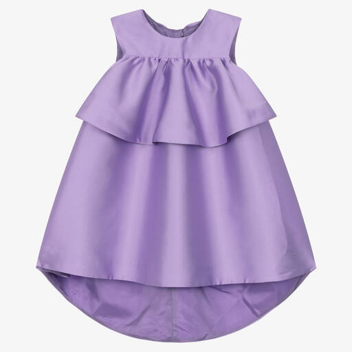 Hucklebones London-Girls Purple Satin Dip Hem Dress | Childrensalon Outlet