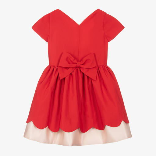 Hucklebones London-Girls Red Cotton Twill Dress | Childrensalon Outlet