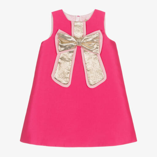 Hucklebones London-Girls Satin Twill Dress with Gold Accent | Childrensalon Outlet