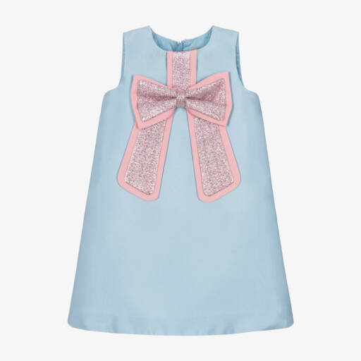 Hucklebones London-Платье из атласного твила с розовым бантом для девочек | Childrensalon Outlet