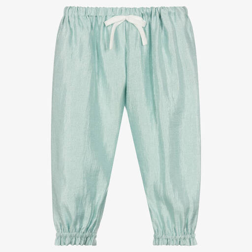 Hucklebones London-Girls Shimmering Blue Cuffed Trousers | Childrensalon Outlet