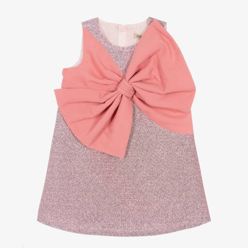 Hucklebones London-Girls Shimmering Pink Bow Dress | Childrensalon Outlet