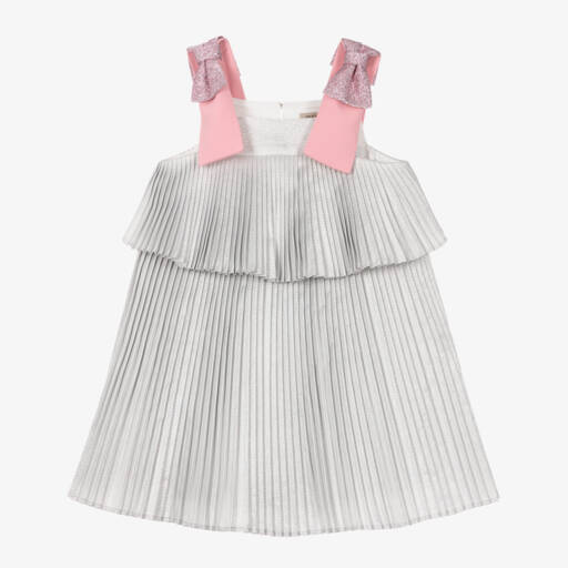 Hucklebones London-Серебристое блестящее платье с оборками для девочек | Childrensalon Outlet