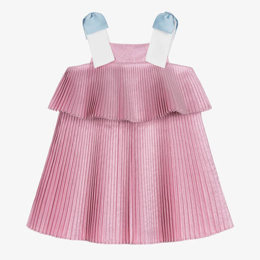 Hucklebones London-Girls Shimmery Pink Pleated Dress | Childrensalon Outlet