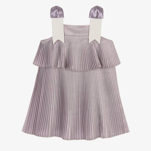 Hucklebones London-Girls Shimmery Purple Pleated Dress | Childrensalon Outlet