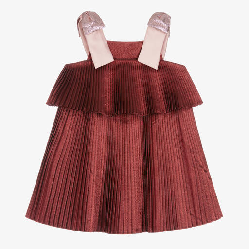 Hucklebones London-Girls Shimmery Red Pleated Dress | Childrensalon Outlet
