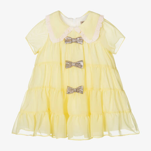Hucklebones London-Girls Sunny Chiffon Dress with Gold Accents | Childrensalon Outlet