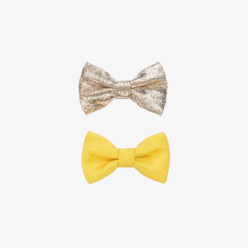 Hucklebones London-Дуэт заколок с бантом из твила и ламе для девочек | Childrensalon Outlet
