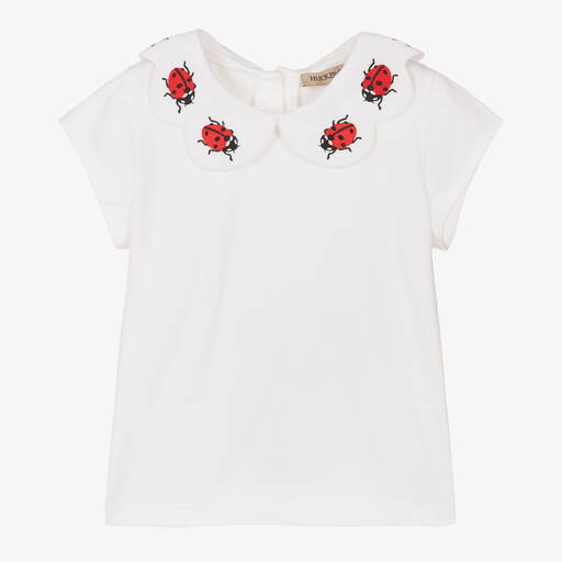 Hucklebones London-Girls White Jersey Ladybird Top | Childrensalon Outlet