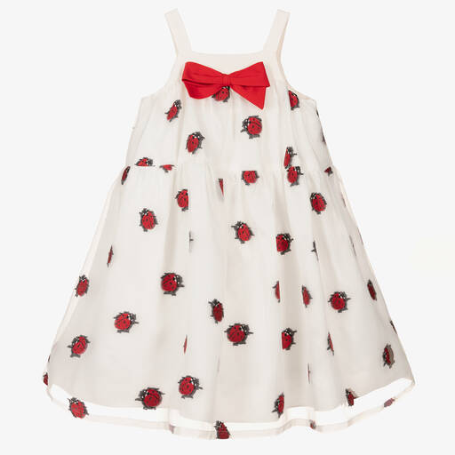 Hucklebones London-Girls White Organza Ladybird Dress | Childrensalon Outlet
