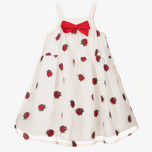 Hucklebones London-Белое платье из органзы с божьими коровками | Childrensalon Outlet