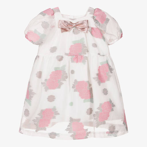 Hucklebones London-Girls White & Pink Floral Organza Dress | Childrensalon Outlet