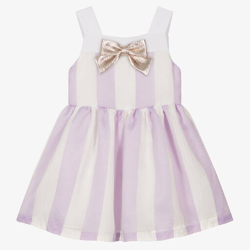 Hucklebones London-Girls White & Purple Striped Dress | Childrensalon Outlet