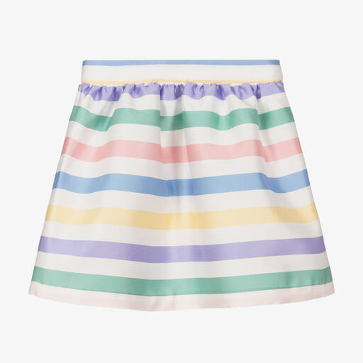 Hucklebones London-Girls White Striped Satin Skirt | Childrensalon Outlet