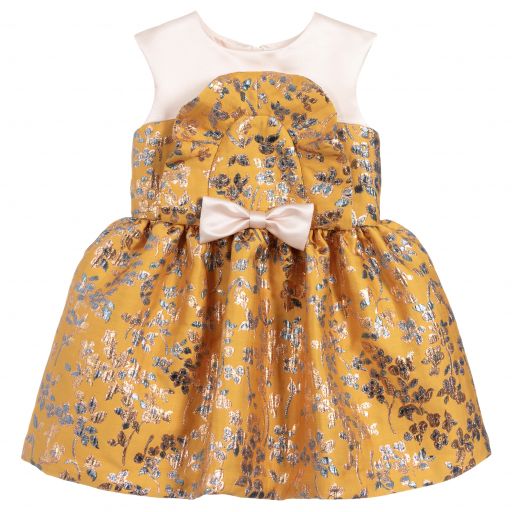 Hucklebones London-Girls Yellow Brocade Dress | Childrensalon Outlet