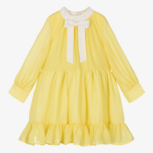 Hucklebones London-Girls Yellow Chiffon Dress | Childrensalon Outlet