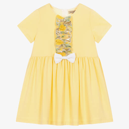 Hucklebones London-Girls Yellow Cotton & Modal Dress | Childrensalon Outlet