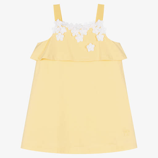 Hucklebones London-Gelbes Kleid mit Blumenstickerei | Childrensalon Outlet