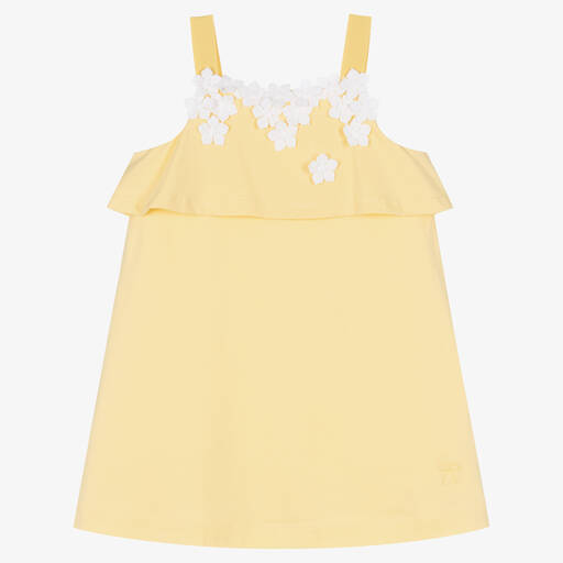 Hucklebones London-Girls Yellow Flower Embroidered Dress | Childrensalon Outlet