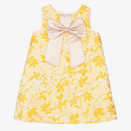 Hucklebones London-Желтое жаккардовое платье для девочек | Childrensalon Outlet