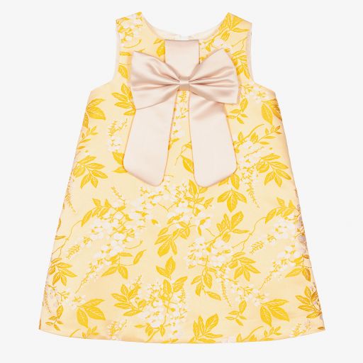 Hucklebones London-Girls Yellow Jacquard Dress | Childrensalon Outlet