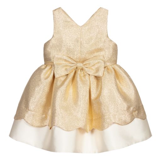 Hucklebones London-Glittery Gold Bow Dress | Childrensalon Outlet