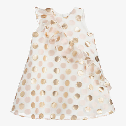 Hucklebones London-Ivory & Gold Organza Dress | Childrensalon Outlet
