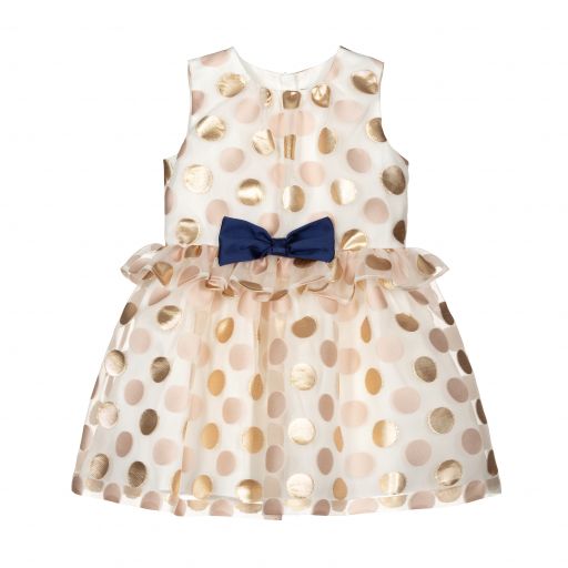 Hucklebones London-Ivory Organza & Gold Dot Dress | Childrensalon Outlet