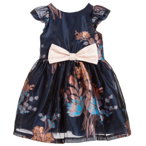Hucklebones London-فستان شيفون جاكارد لون كحلي و ذهبي | Childrensalon Outlet