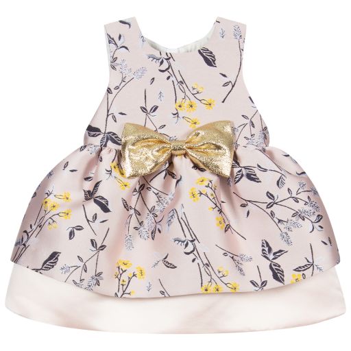 Hucklebones London-فستان وسروال ساتان جاكارد لون زهري وكحلي للمولودات | Childrensalon Outlet