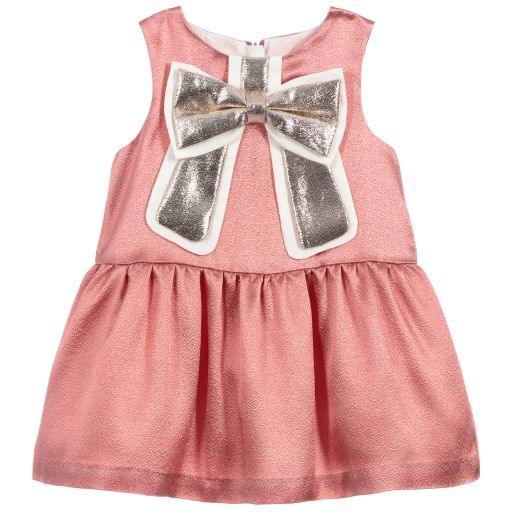 Hucklebones London-Pink Gilded Bow Baby Dress | Childrensalon Outlet