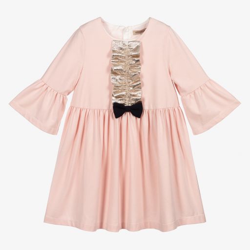 Hucklebones London-Pink & Gold Lamé Ruffle Dress | Childrensalon Outlet